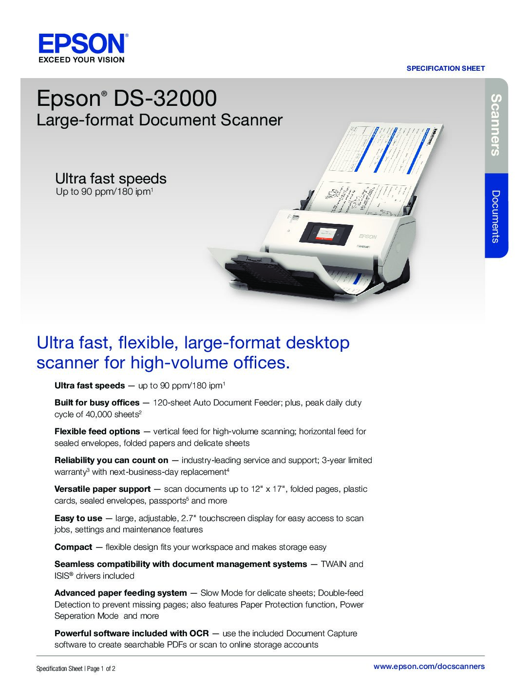 Epson : SCANNER WORKFORCE DS-30000 A3 70ppm 140IPM